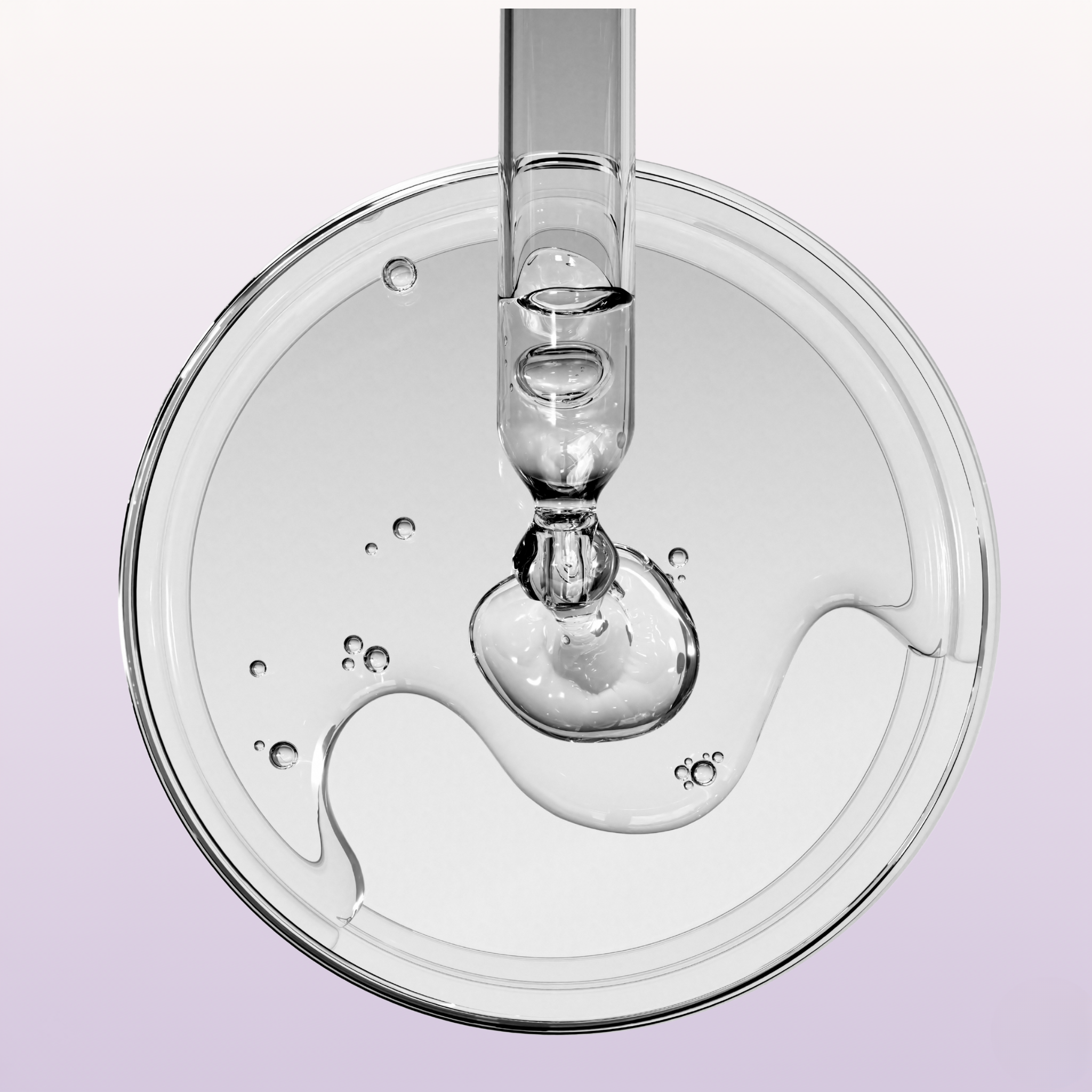 Close-up of a laboratory petri dish on a light purple background